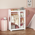 GDFStudio Amoie Modern Kids Clothes Rack with Hanging Rod, Mirror and 3 Side Hooks, White