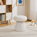GDFStudio Becka Teddy Fabric Mushroom Shaped Swivel Ottoman Footstool with Wooden Frame, White
