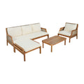 Christopher Knight Home Astrid Modern 4 Piece Acacia Sectional Sofa Set with Slatted Coffee Table and Wicker Design, Teak/Beige