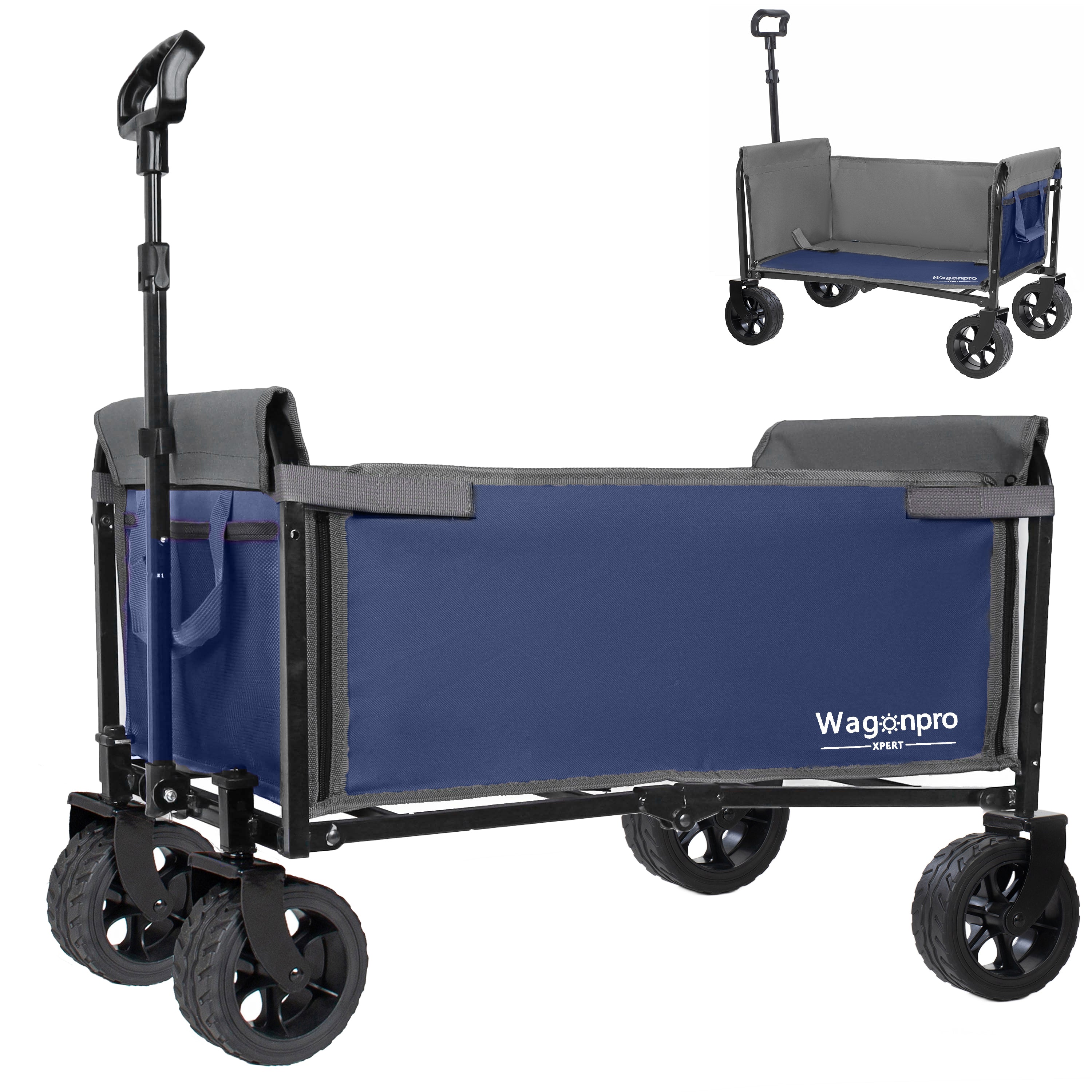 GDFStudio Dolli Convertible All-Terrain Folding Wagon with Bench Seat, Dark Blue