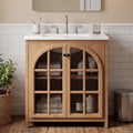 Christopher Knight Home Richter Vintage 31" Bathroom Vanity with Ceramic Sink, Tempered Glass Doors and Adjustable Shelves, Antique Natural