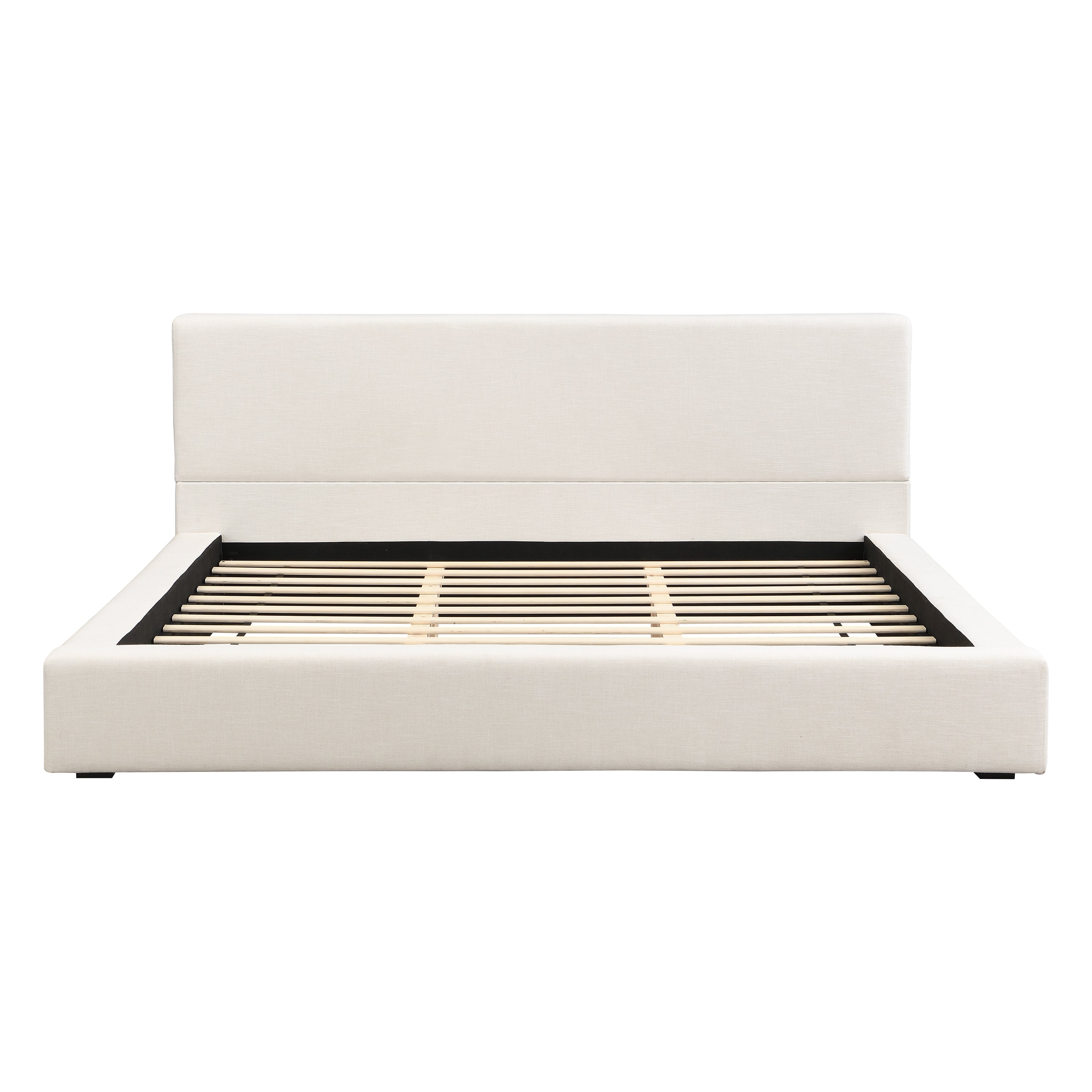Christopher Knight Home Adrian Modern Upholstered Platform Bed with Linen Thick Headboard, California King