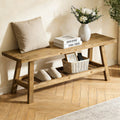 GDFStudio Eoghan 43" Farmhouse Solid Wood Entryway Bench with Open Storage Shelf, Gray