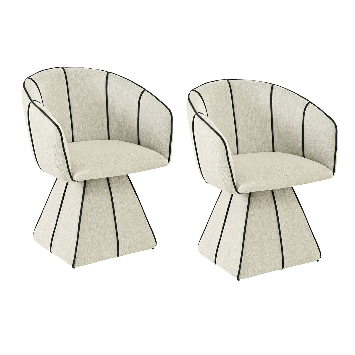 Christopher Knight Home Laleh Modern Metal and Wood Upholstered Swivel Dining Chairs with Barrel Backrest (Set of 2), Beige/Black