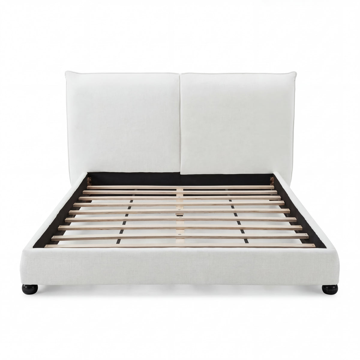 Christopher Knight Home Emma Modern Low-Profile Platform Bed with Linen Fabric Pillow-Back Headboard, White, Queen