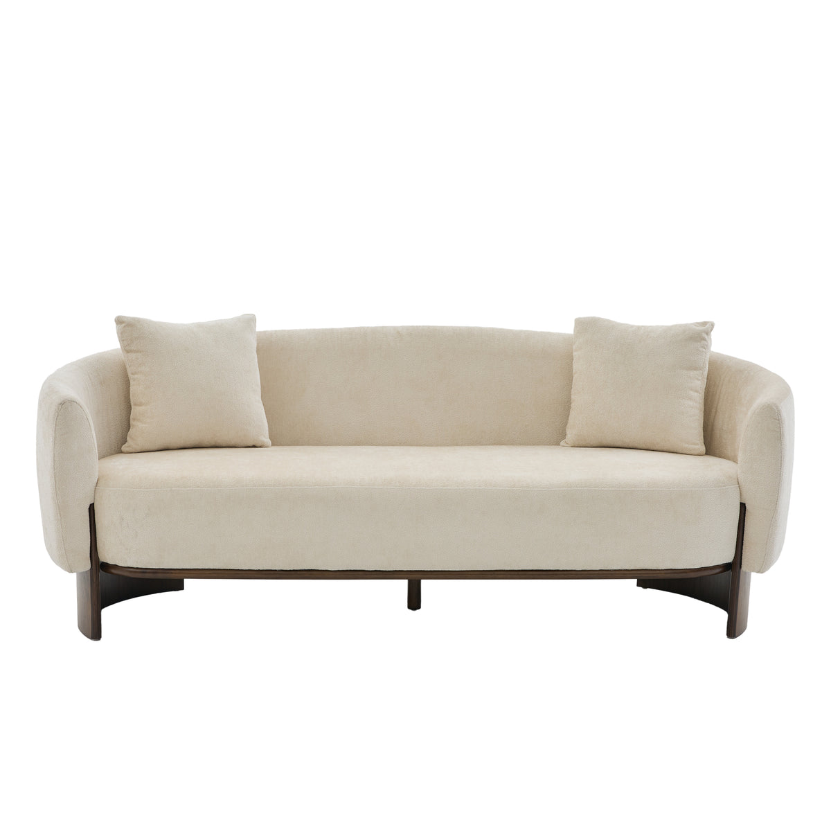 Christopher Knight Home Jennie 81'' Modern Boucle Upholstered 3-Seater Sofa with Wooden Base and Pillows, Beige
