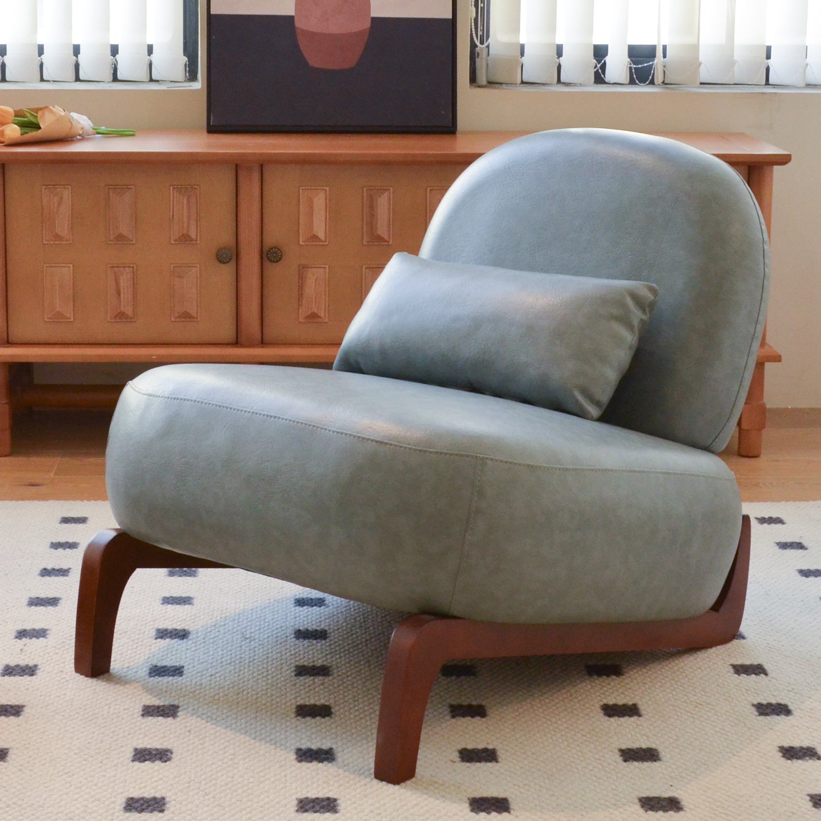 GDFStudio Thomas Armless Faux Leather Accent Chair with Solid Wood Legs, Blue
