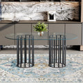 GDFStudio Brian Modern Oval Metal Tempered Glass Dining Table, Black/Transparent