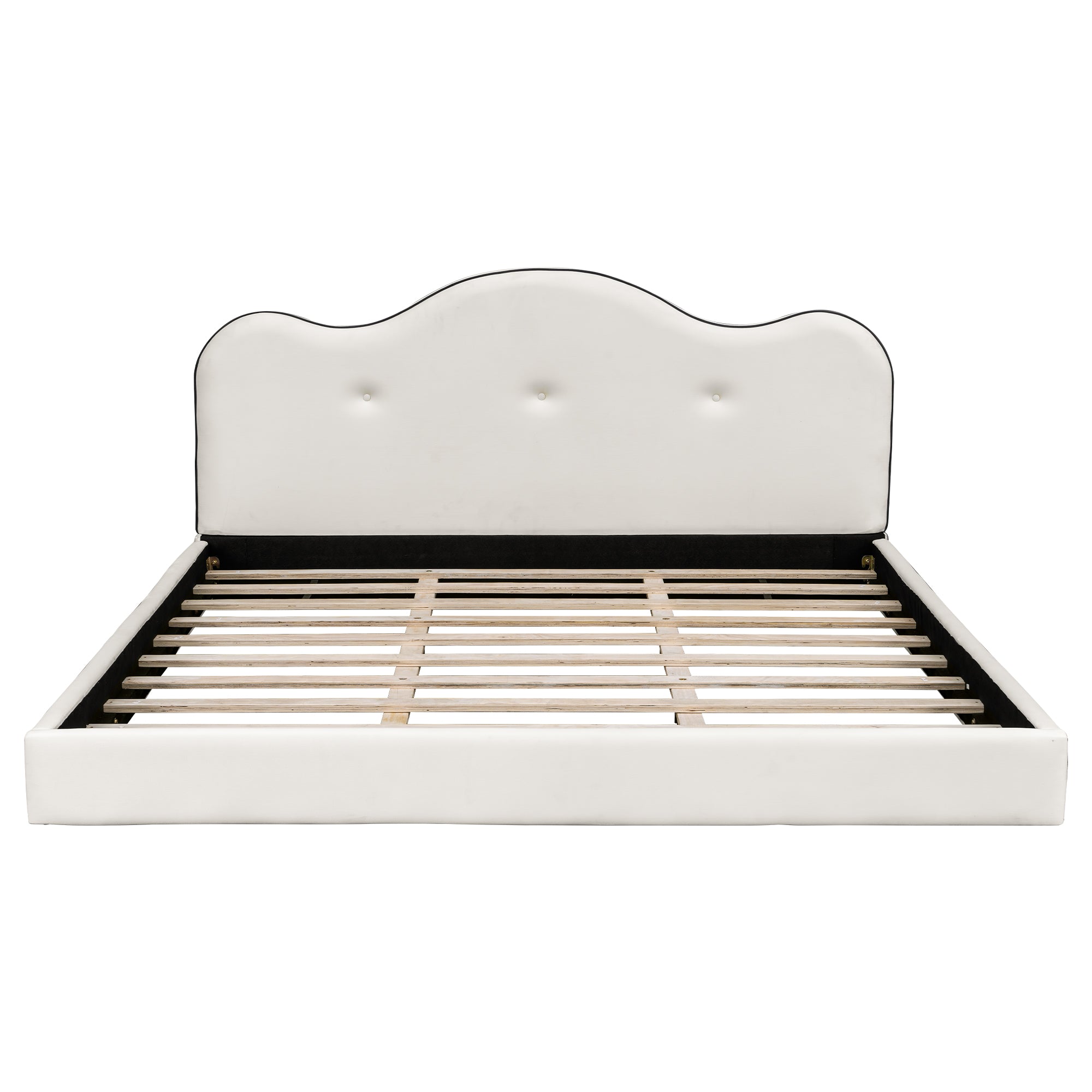 Christopher Knight Home Jackson Velvet Upholstered Low-Profile Platform Bed With Wavy Headboard, Beige, King