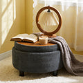 GDFStudio Bellmere Modern 25 Inch Upholstered Round Storage Ottoman, Dark Gray