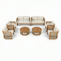 Christopher Knight Home Madsi 8 Piece Outdoor Acacia Wood Curved Tub Design Seating Set with Woven Rope, Natural/Beige