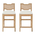 Christopher Knight Home Benzo Farmhouse Rubberwood Rattan Upholstered Barstools (Set of 2), Beige/Natural