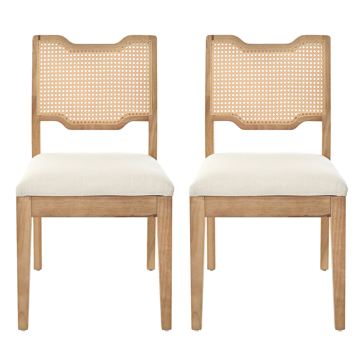 Christopher Knight Home Lea Farmhouse Rubberwood Rattan Upholstered Dining Chairs (Set of 2), Beige/Natural