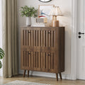 GDFStudio Bianca Farmhouse Wooden Shoe Cabinet with 2 Tilt-Out Drawers and Vertical Grooved Design, Walnut, 32"