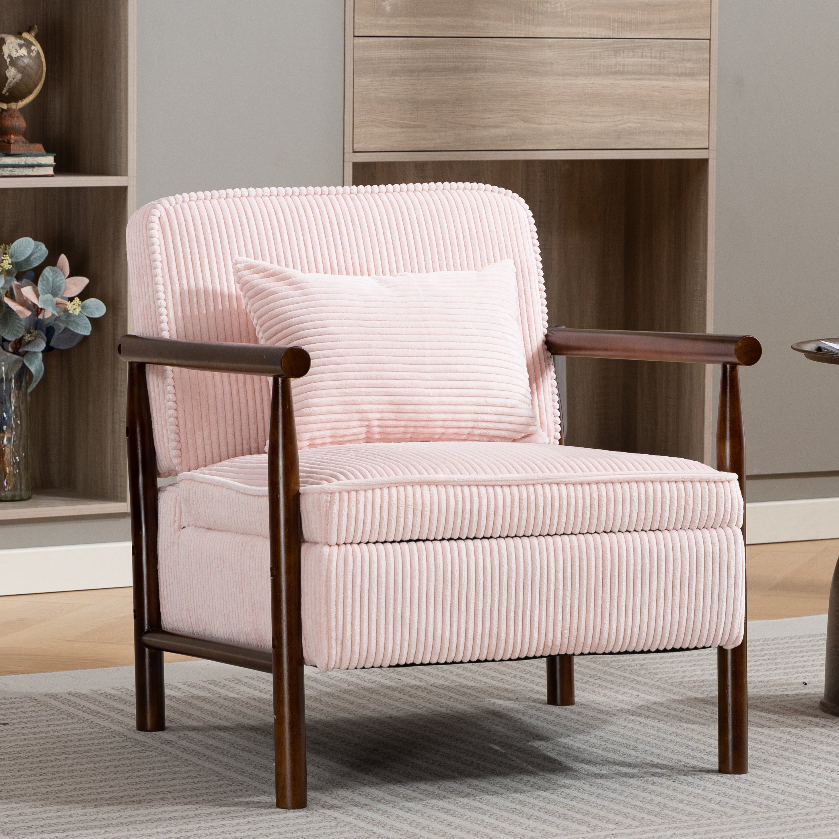GDFStudio Joule Mid-Century Modern Upholstered Accent Chair with Storage Seat and Pillow