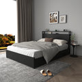 GDFStudio Marias Modern Bed Frame with 6 Drawers and, LED Light and Storage Headboard, Black, Full