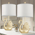 GDFStudio Luke Modern Table Lamps with Golden Brass Swan Base (Set of 2), Golden