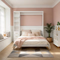 GDFStudio Heloise Modern Wood Murphy Bed with Side Cabinets, White, Queen
