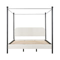 Christopher Knight Home Roman Modern Iron and Wood Boucle Upholstered Canopy Bed Frame with Curved Headboard, White, King