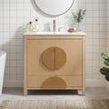 GDFStudio Brantley 30" Fluted Wood Bathroom Vanity with Integrated Sink, Brown