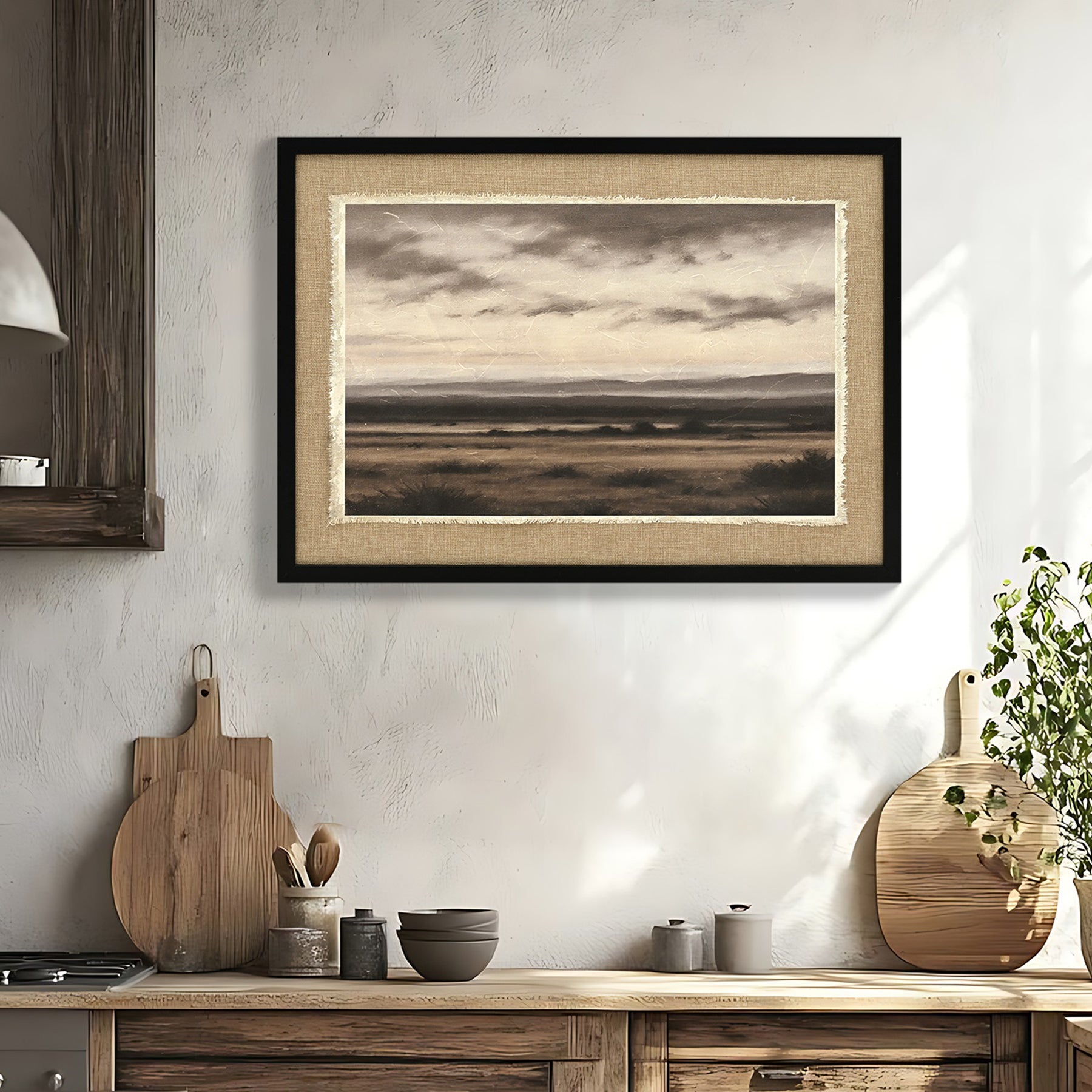 GDFStudio Vintage Nature Wilderness Framed Wall Art Canvas Picture, Ember Black/Linen Sesame