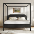 GDFStudio Flores Wooden Canopy Platform Bed with Headboard and Support Legs, Black, King Size