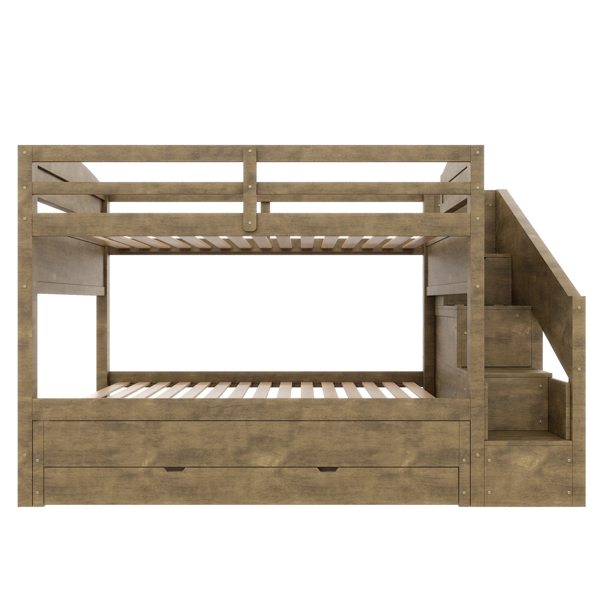 GDFStudio Adams Twin XL Bunk Bed with Trundle,Wardrobe and 3 Storage Drawers, Walnut