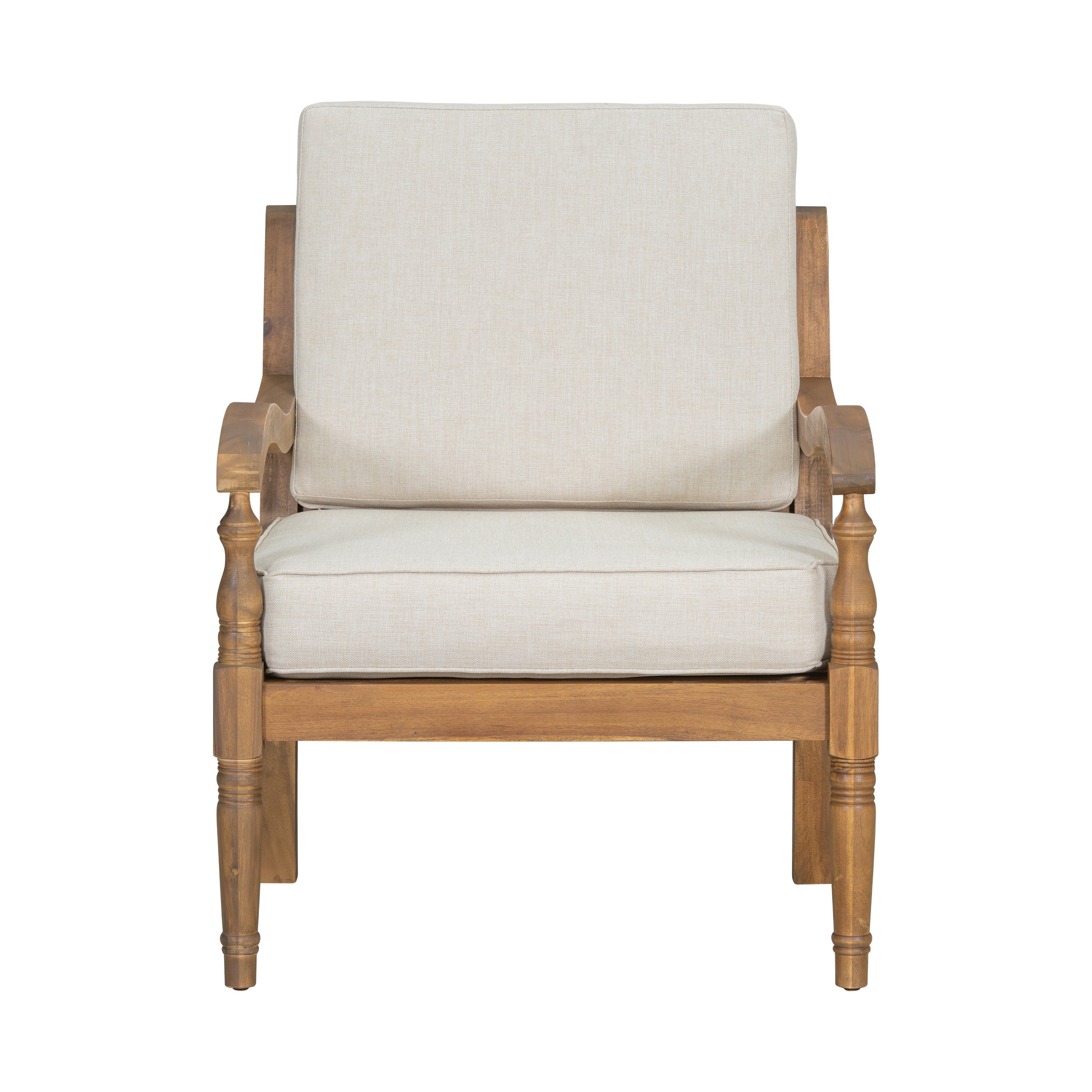 Christopher Knight Home Larry Outdoor Patio Acacia Wood Club Chair with Cushions and Curved Armrests, Natural/Beige, Set of 2