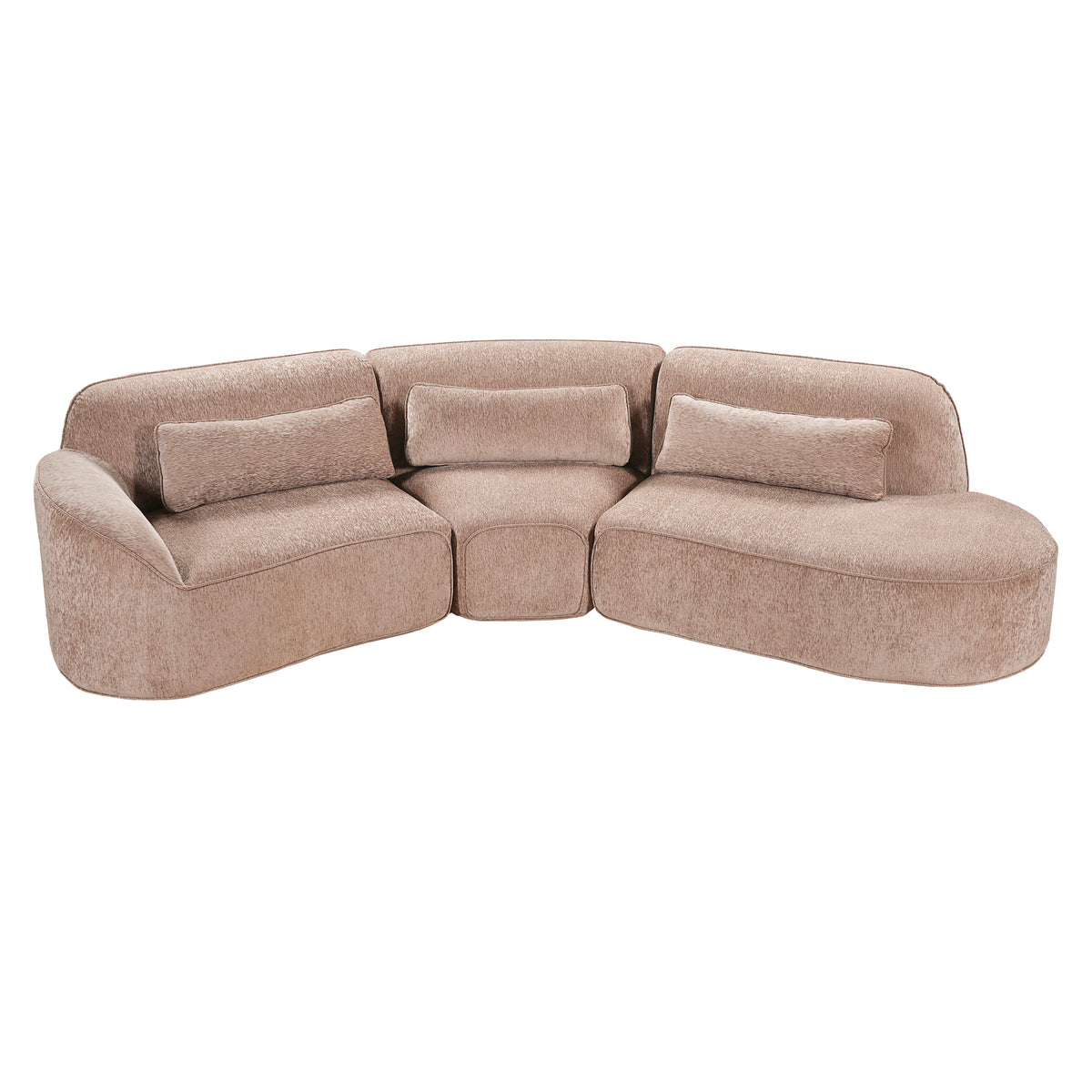 Christopher Knight Home Harmonie 123" Modern Curved Compressed 4-Seater Sectional Sofa with 3 Pillows, Light Brown