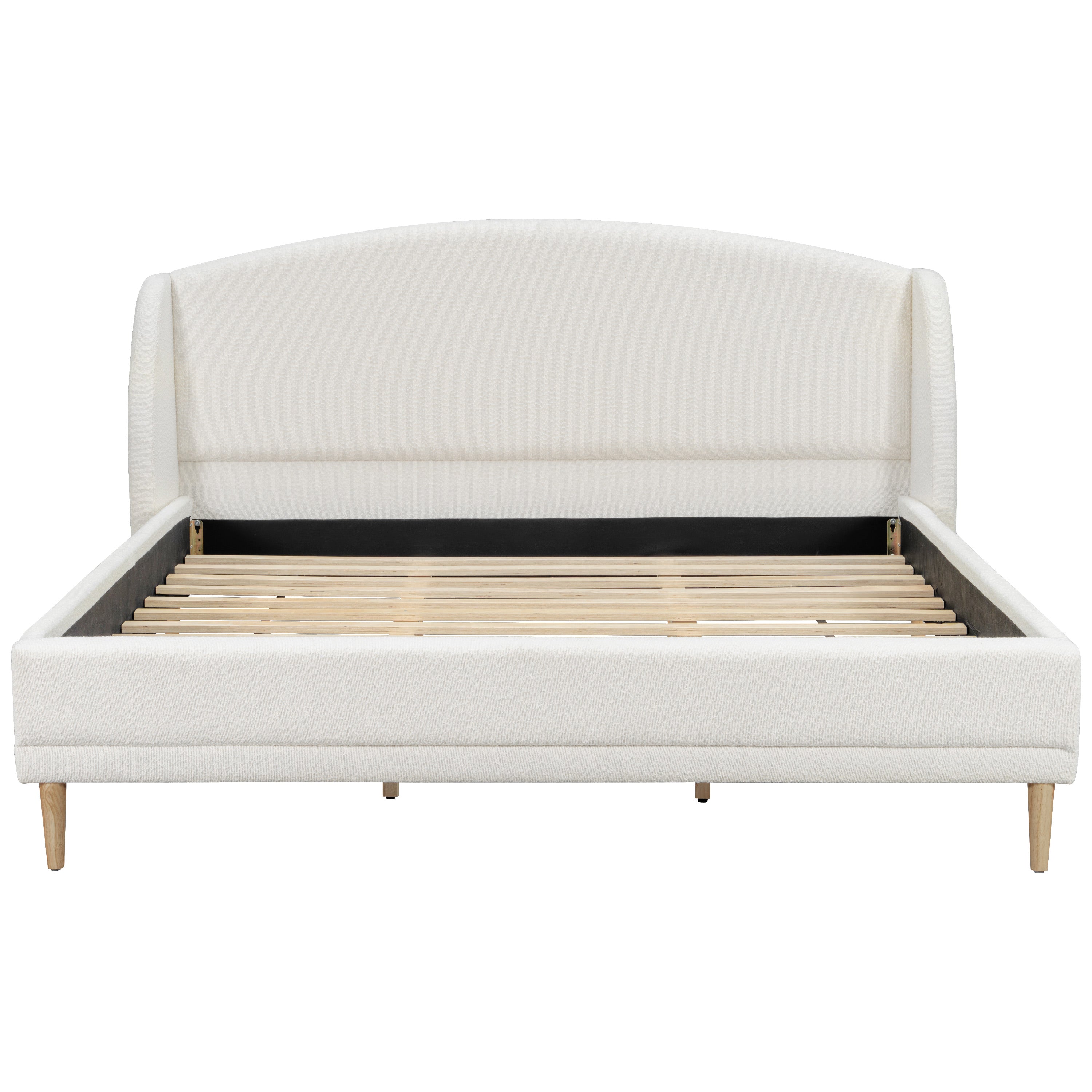 Christopher Knight Home Hollis Modern Boucle Upholstered Bed with Wingback Headboard, White, King