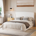 GDFStudio Alva Modern Queen Size Linen Upholstered Platform Bed with Wingback Headboard, Beige