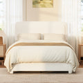 GDFStudio Cloudmere Moden Boucle Upholstered Platform Bed with Adjustable Curved Headboard, White, Full