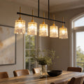GDFStudio Kaito Industrial Metal 5-Light Chandelier with Tempered Water-Ripple Glass (Bulb Not Included), Black/Gold