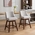 GDFStudio Spin Fabric Upholstered Wood 26'' Swivel Counter Stools (Set of 2), Beige
