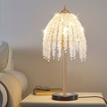 GDFStudio Camille Modern Crystal Table Lamp with Crystal Bead String Shades, Gold