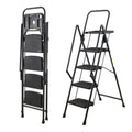 GDFStudio Azim Modern Iron Folding Step Stool with Non-Slip Wide Pedals and Soft Handle, Black, 59"H