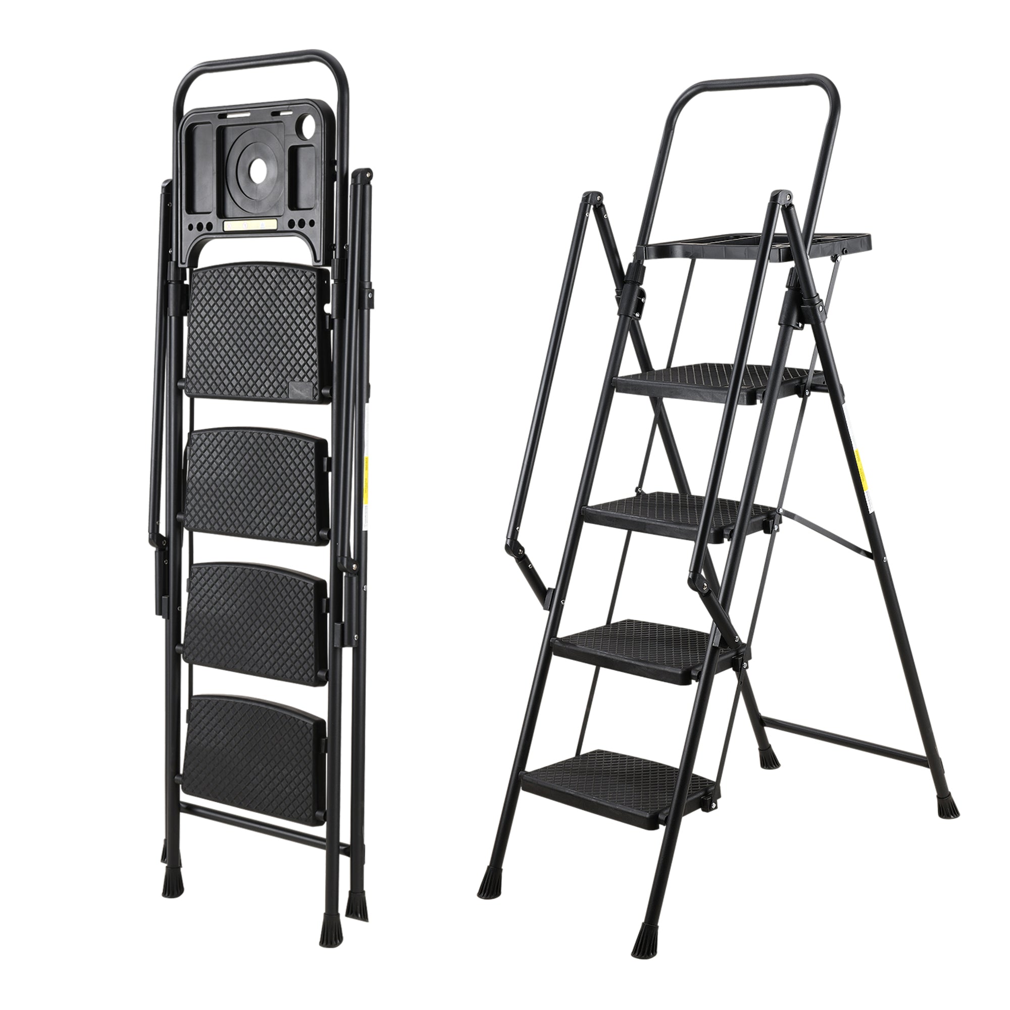 GDFStudio Azim Modern Iron Folding Step Stool with Non-Slip Wide Pedals and Soft Handle, Black, 59"H