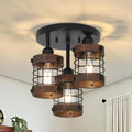 GDFStudio Halvorn Farmhouse Semi Flush Mount Ceiling Light with 3 Cage Shades, Black/Brown