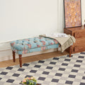 GDFStudio Jay Mid-Century Modern Wooden Upholstered Floral Bench with Tufted Design, Blue