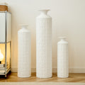 GDFStudio Elvaris Modern 3-Piece Textured Metal Decorative Floor Vase Set, White