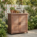 GDFStudio Ada Modern Patio Wooden Potting Bench with Storage Cabinet and Metal Table Top, Brown