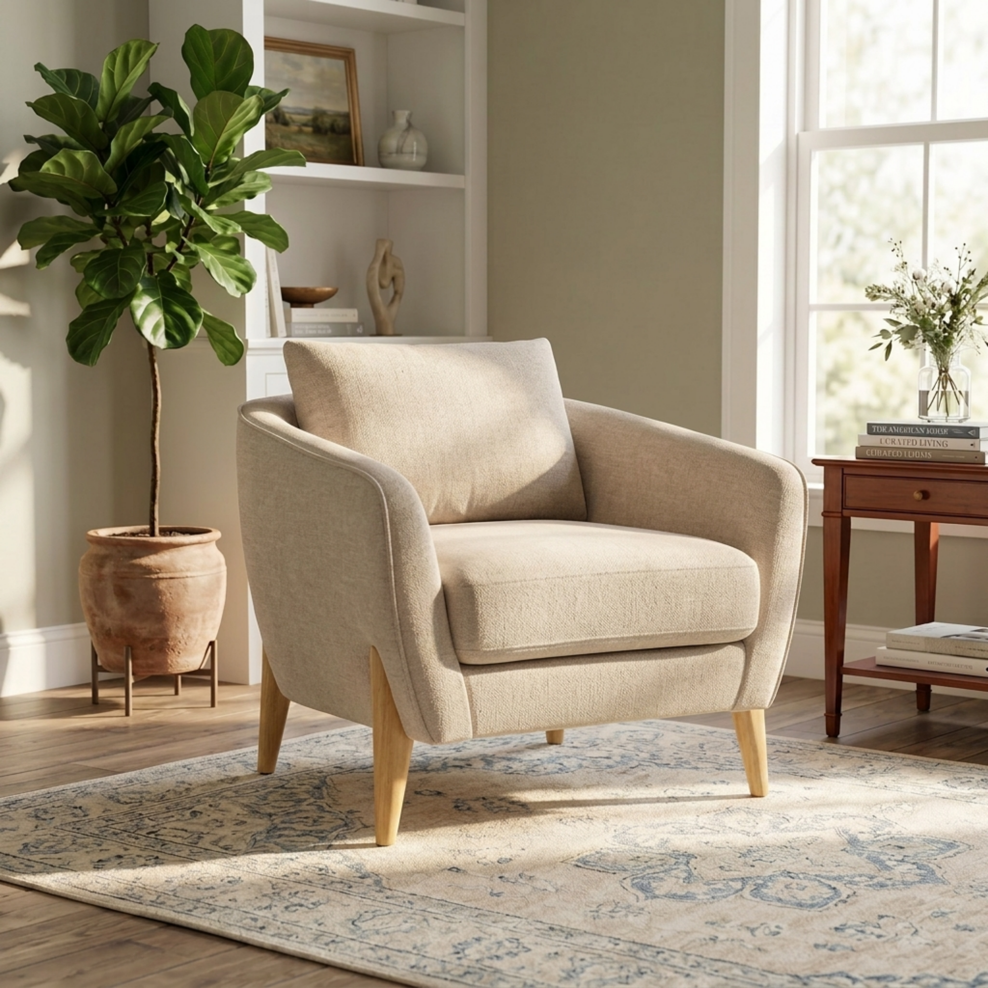 Christopher Knight Home Kerwin Modern Solid Wood Upholstered Accent Chair with Back Pillow