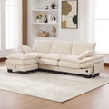 GDFStudio Cloudy Corduroy Upholstered 102" L-Sectional Sofa with Storage Ottoman, Beige