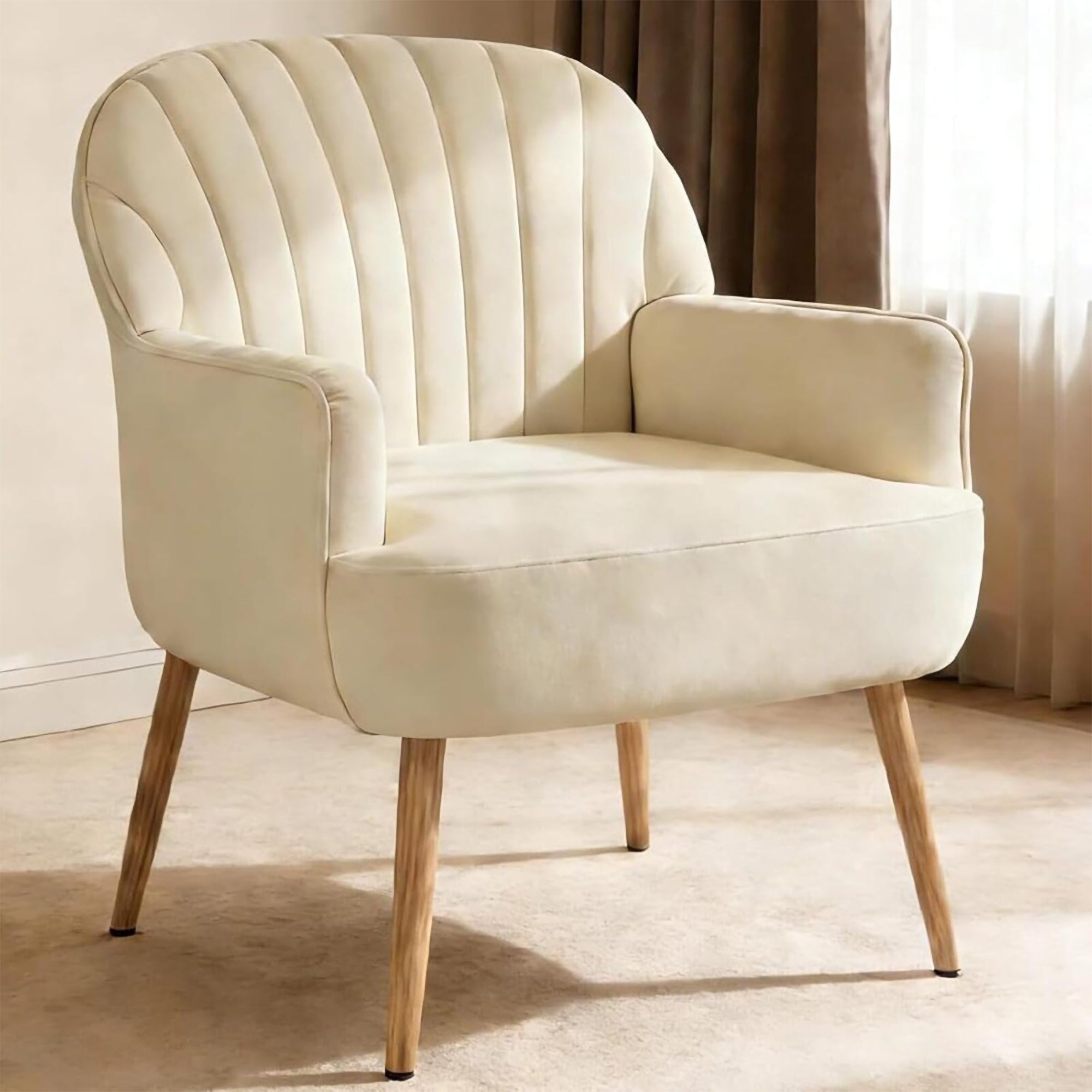 GDFStudio Patricia Modern Velvet Upholstered Shell Back Accent Chair with Metal Legs