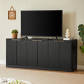 GDFStudio Ysolde Modern Wavy Wood Sideboard Buffet Cabinets, Black, 67''W