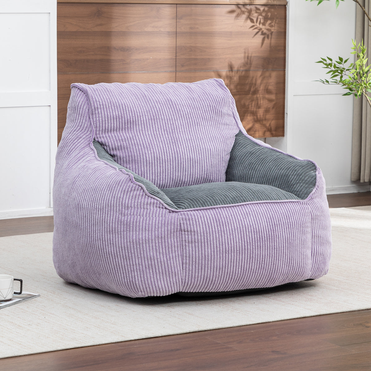 GDFStudio Norlix Corduroy Bean Bag Chair Sofa with Armrests and Ergonomic Back Support,  Gray/Purple