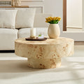 GDFStudio Weber Mid-Century Modern Round Coffee Table with Burl Wood Veneer and Pedestal Base, Natural