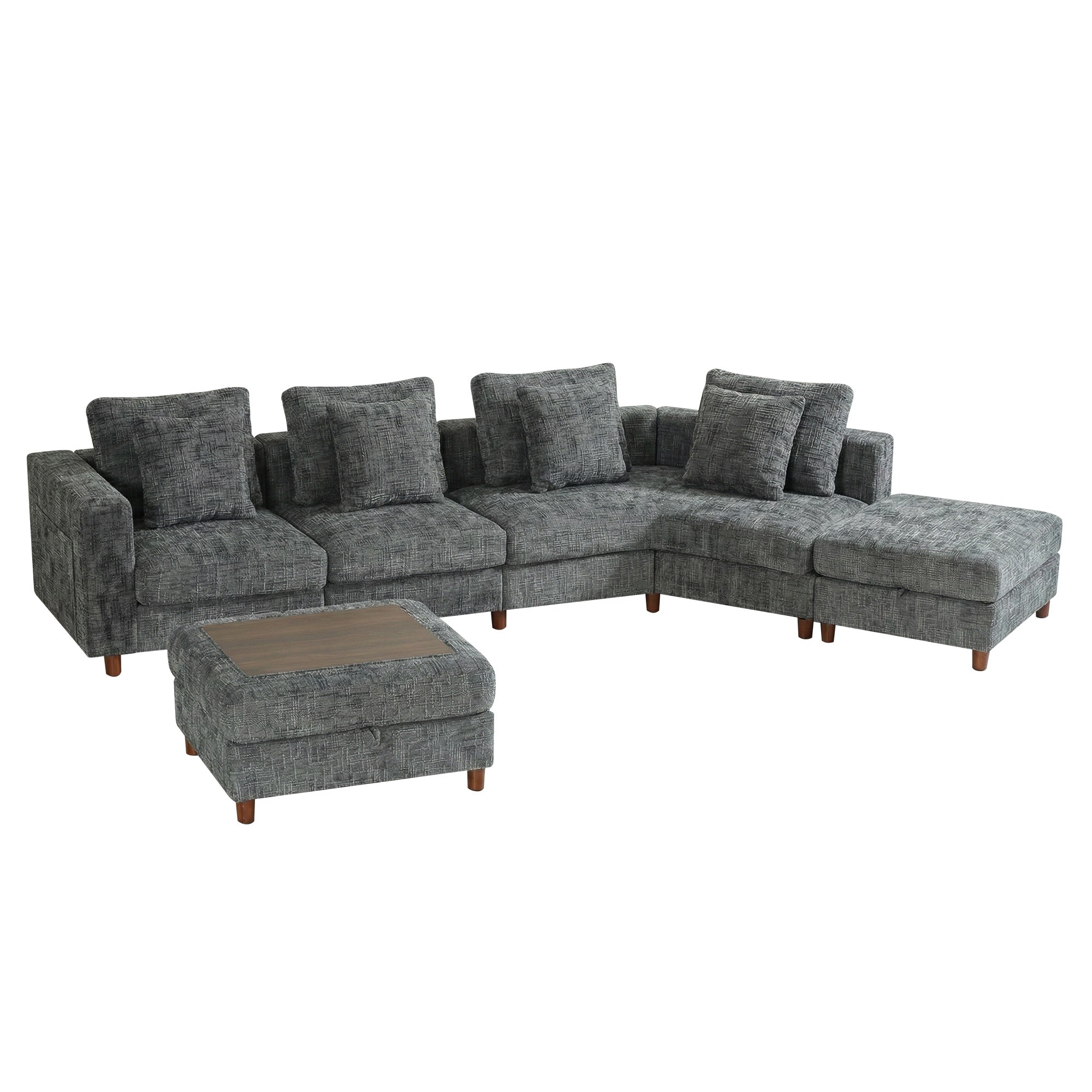 GDFStudio Anya 147.5'' 6-Seater Oversized Chenille Upholstered Modular Sectional Sofa with 2 Ottomans, Dark Gray