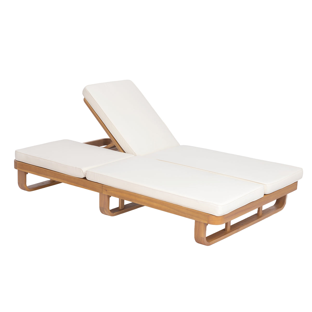 Christopher Knight Home Phoetius Modern Outdoor Double Acacia Wood Chaise Lounge with Adjustable Backrest and Cushion, Natural/Beige