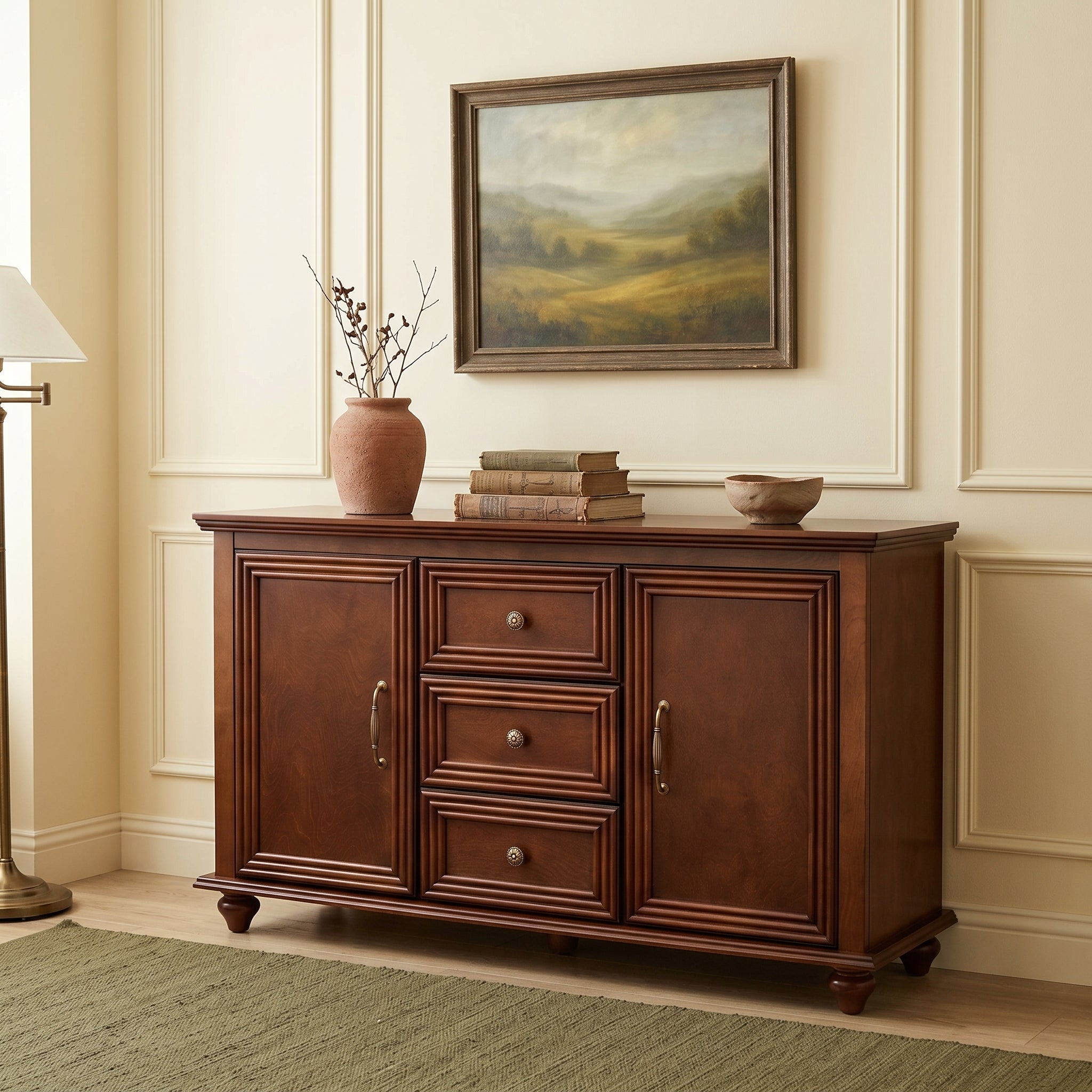 GDFStudio Morgan Mid Century Modern 47.3" Sideboard with 2 Doors and 3 Drawers